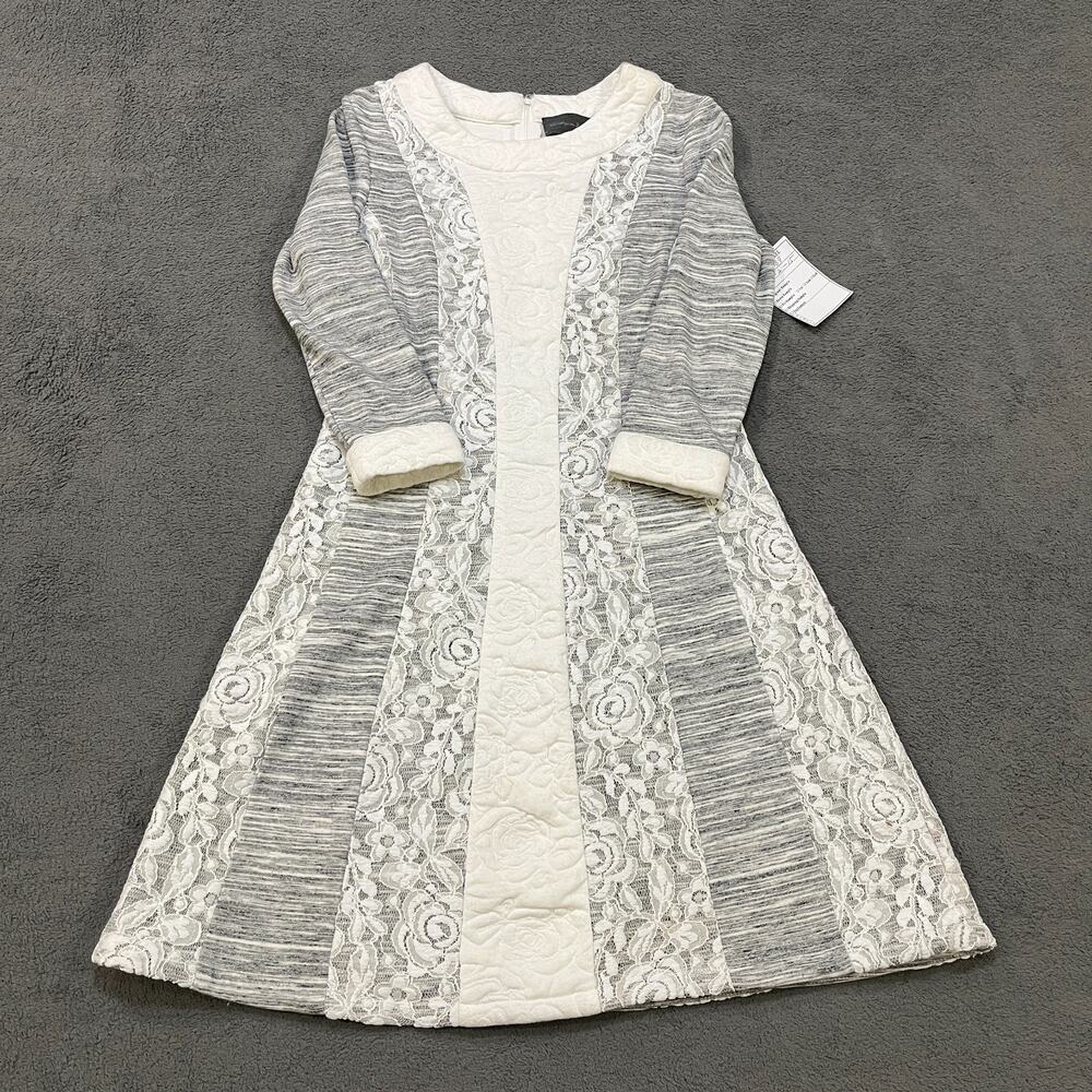 Sunday in Brooklyn Gray White Lace Paneled Long Sleeves A Line Dress Womens Sz S